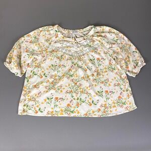 Rose+Olive Floral Peasant Top Plus Size 1X Rayon Crochet Trim Blouse Cottagecore